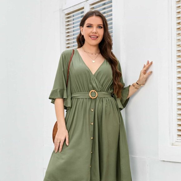 Honey Plus Size Surplice Neck Half Sleeve Dress - Picture 1 of 8